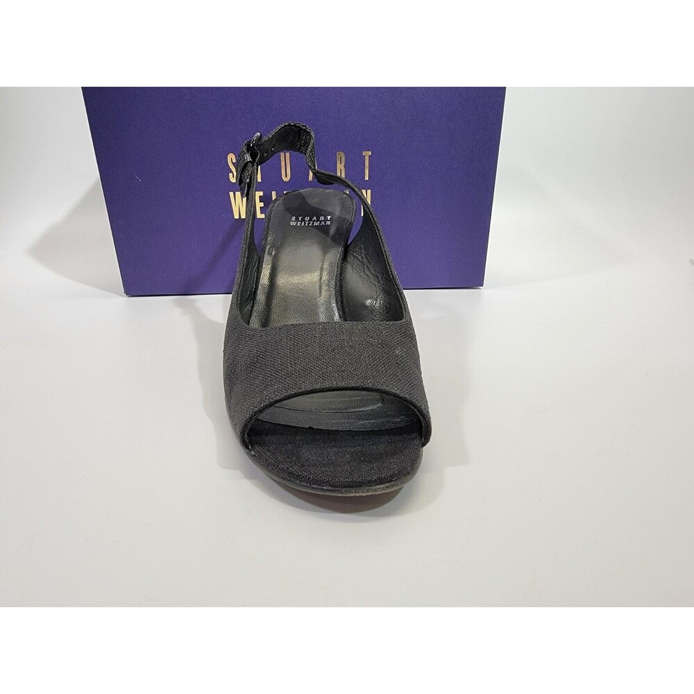 Stuart Weitzman 10 Beltitout Black Linen Slingback High Heels Pumps Designer EUC - Picture 7 of 9